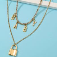 Fashion Retro Letter Baby Necklace Lock Alloy Necklace main image 3