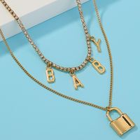 Fashion Retro Letter Baby Necklace Lock Alloy Necklace main image 4