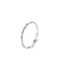 New Korean S925 Sterling Silver Simple Inlaid Rainbow Stone Fine Ring Female sku image 1