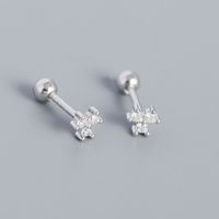 S925 Silver Flower Diamond Mini Screw Ear Bone Stud Sweet Earrings sku image 1