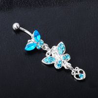 Fashion Piercing Jewelry Bows Diamond-studded Alloy Navel Rings sku image 1