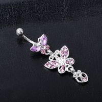 Fashion Piercing Jewelry Bows Diamond-studded Alloy Navel Rings sku image 5