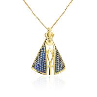 Fashion Cross Crown Shape Virgin Maria Pendant Inlaid Zircon Copper Necklace Wholesale sku image 2