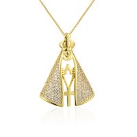 Fashion Cross Crown Shape Virgin Maria Pendant Inlaid Zircon Copper Necklace Wholesale sku image 1