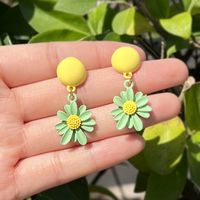 Round Oil Drop Daisy Female Macaron Bow Contrast Color Alloy Earrings sku image 2