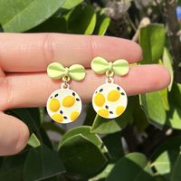 Round Oil Drop Daisy Female Macaron Bow Contrast Color Alloy Earrings sku image 5