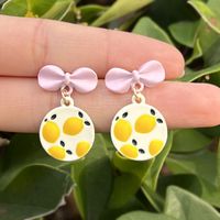 Round Oil Drop Daisy Female Macaron Bow Contrast Color Alloy Earrings sku image 6