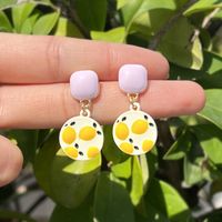 Round Oil Drop Daisy Female Macaron Bow Contrast Color Alloy Earrings sku image 8