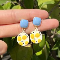Round Oil Drop Daisy Female Macaron Bow Contrast Color Alloy Earrings sku image 9