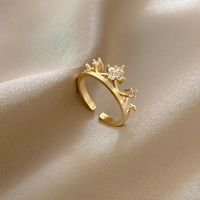 Fashion Adjustable Open Ring Zircon Crown Copper Ring sku image 1