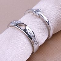 Korean Copper Plated Platinum Zircon Hollow Heart Open Couple Ring main image 3