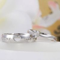 Korean Copper Plated Platinum Zircon Hollow Heart Open Couple Ring main image 4