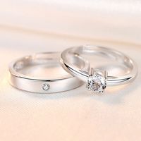 Couple Copper Silver-plated Open Ring Fashion Three-dimensional Zircon Ring main image 4