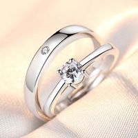 Couple Copper Silver-plated Open Ring Fashion Three-dimensional Zircon Ring main image 5