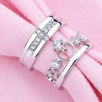 New Fashion Female Crown Couple Copper Silver Plated Ring Wholesale main image 4