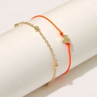 Fashion Woven Diy Heart Metal Chain Red Rope Anklet Set main image 2