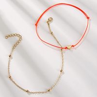 Fashion Woven Diy Heart Metal Chain Red Rope Anklet Set main image 3