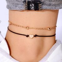 Fashion Woven Diy Heart Metal Chain Red Rope Anklet Set main image 5