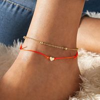 Fashion Woven Diy Heart Metal Chain Red Rope Anklet Set sku image 1