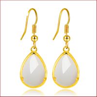 Retro Inlaid Water Drop Shaped Imatation Jade Copper Ear Hook Earrings Wholesale main image 1