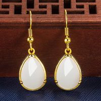 Retro Inlaid Water Drop Shaped Imatation Jade Copper Ear Hook Earrings Wholesale main image 3