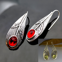 Retro Leaf Ruby Alloy Earrings Fashion Ear Jewelry main image 1
