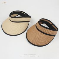 Sombrero De Paja Con La Letra K Bordada Con Protección Solar Plegable A La Moda main image 1