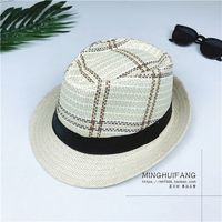 Fashion Plaid Straw Hat Beach Sun Hat Sunscreen Jazz Hat main image 4