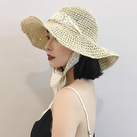 Fashion Foldable Straw Hat Lace Straps Big Brim Sun Hat main image 3