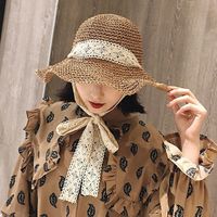 Fashion Foldable Straw Hat Lace Straps Big Brim Sun Hat main image 4