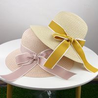 Fashion Ribbon Simple Bow Solid Color Big Brimmed Hat main image 1