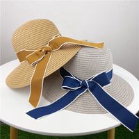 Fashion Ribbon Simple Bow Solid Color Big Brimmed Hat main image 3