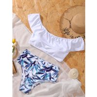 New Bikini Print One-shoulder Lotus Leaf Cover Belly Plus Size Swimsuit main image 4