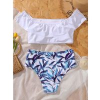 Traje De Baño De Talla Grande Con Cubierta De Hoja De Loto Y Un Hombro Con Estampado De Bikini Nuevo main image 5