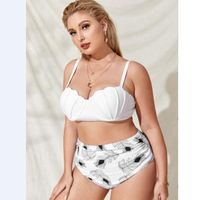 New Leaf Print Bikini Large Size Split Women's High Waist Swimwear main image 5