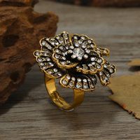 Retro Multi-layer Petal Three-dimensional Diamond Flower Open Ring main image 2