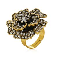 Retro Multi-layer Petal Three-dimensional Diamond Flower Open Ring main image 6