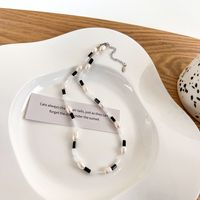 Neue Perlenkette Aus Schwarzem Und Weißem Bambus Mit Dünnen Weißen Perlen main image 3