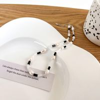 Black And White Bamboo New Pearl Necklace Beaded Thin White main image 5