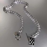 Square Black And White Checkerboard Pendant Alloy Necklace Fashion main image 5