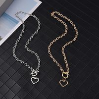 New Retro Hollow Heart Pendant Metal Texture Thick Chain Alloy Necklace main image 6