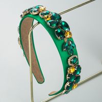Baroque Style Floral Shape Inlaid Green Glass Drill Headband Wholesale main image 2
