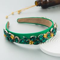 Baroque Style Floral Shape Inlaid Green Glass Drill Headband Wholesale main image 3