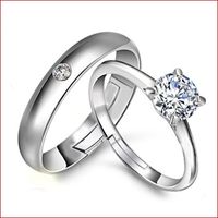 Couple Copper Silver-plated Open Ring Fashion Three-dimensional Zircon Ring sku image 1