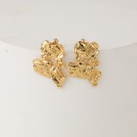 Fashion Female Copper Plated Real Gold Bump Folds Irregular Ear Studs sku image 1