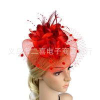 New Feather Bridal Mesh Fascinators Bow Small Hat Accessories Hairband sku image 4