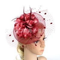 New Feather Bridal Mesh Fascinators Bow Small Hat Accessories Hairband sku image 9