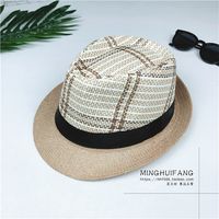 Fashion Plaid Straw Hat Beach Sun Hat Sunscreen Jazz Hat sku image 3