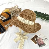 Fashion Foldable Straw Hat Lace Straps Big Brim Sun Hat sku image 2