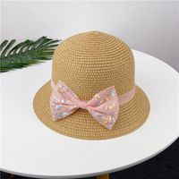 Summer Children's Straw Bag Bow Hat Set Sun Hat Basin Hat Messenger Bag sku image 1